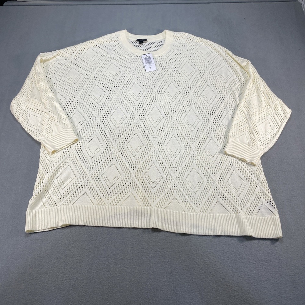 NWT Torrid Beige Pointelle Diamond Crew Knit Sweater Size 4X Coastal Cozy